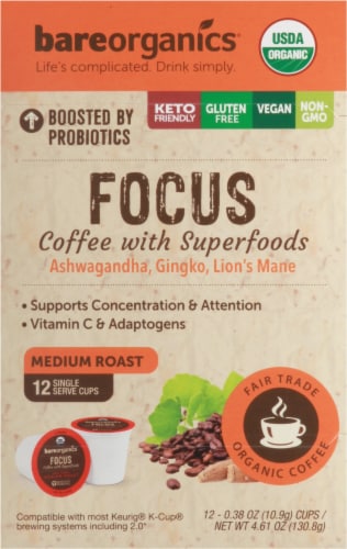 BareOrganics® Focus Coffee with Superfoods Medium Roast Single Serve Cups Perspective: right