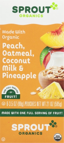 Sprout® Stage 2 Organic Peach Oatmeal with Coconut Milk & Pineapple Baby Food Pouch Perspective: right