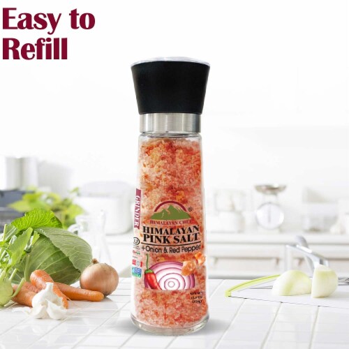 Himalayan Chef Pink Salt with Roasted Onion & Red Crushed Pepper, Tall Glass Grinder, 12.5 Oz Perspective: right