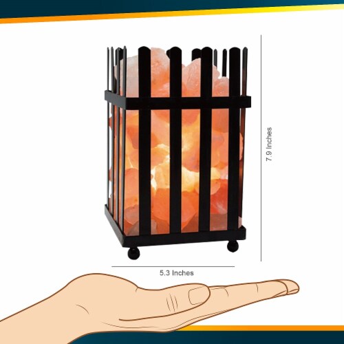 Himalayan Glow Picket Fence Style Metal Basket Salt Lamp, ETL Certified Dimmer | 6-7 lbs Perspective: right