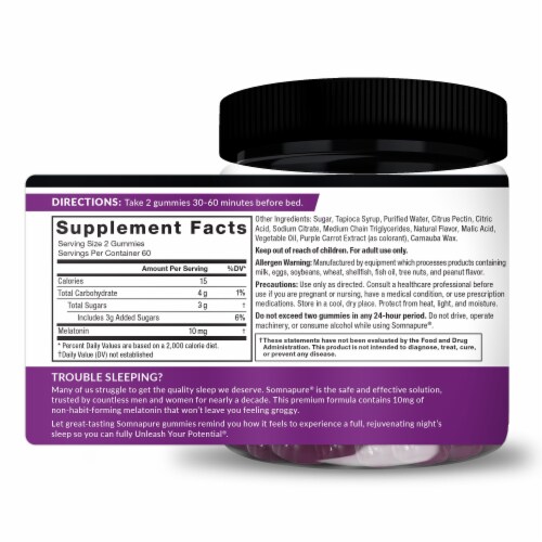 Force Factor Somnapure Dream Berry Flavor 10mg Melatonin Gummies Perspective: right
