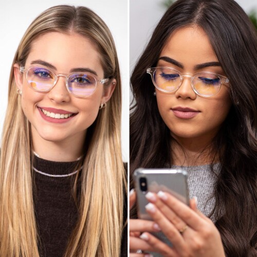Readerest Clear Round Blue Light Blocking Reading Glasses, Zero Magnification, Men & Women Perspective: right