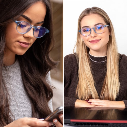 Readerest Round Light Blue Blocking Reading Glasses (2.75 Magnification) Computer Glasses Perspective: right