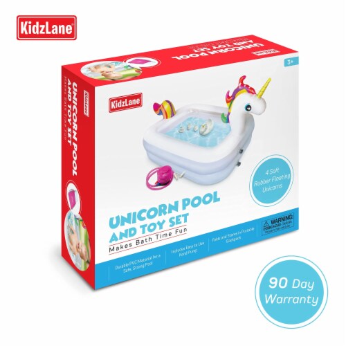 Kidzlane Unicorn Pool: Inflatable Kiddie Pool w/Toys & Pump | 43”x32”x28” Perspective: right