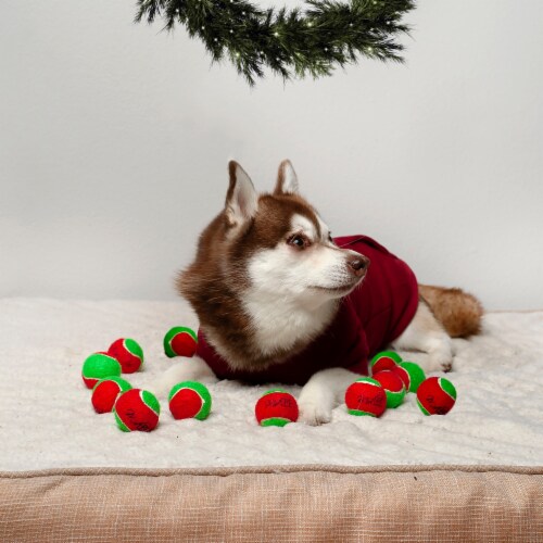 Midlee 1.5 Mini Squeaker Christmas Dog Tennis Balls - Red/Green Pack of 12 Perspective: right