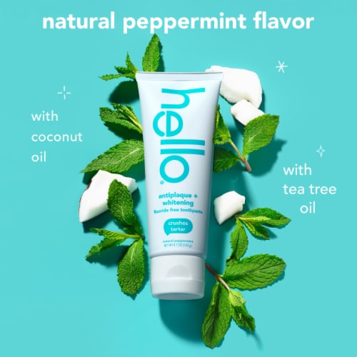 hello Antiplaque and Whitening Fluoride Free Toothpaste in Natural Peppermint Perspective: right
