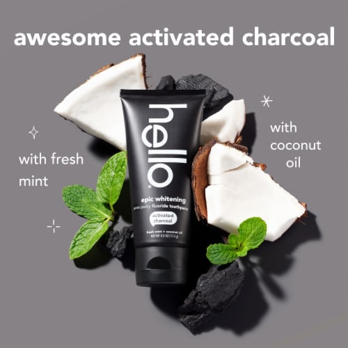 hello Activated Charcoal Whitening Fluoride Toothpaste Fresh Mint + Coconut Oil Vegan & SLS Free Perspective: right