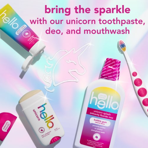 hello Mouthwash for Kids with Unicorn Bubble Gum Flavor Perspective: right
