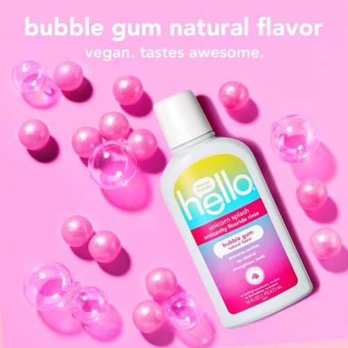 hello Unicorn Splash Fluoride Kids Mouthwash in Bubble Gum Natural Flavor Perspective: right