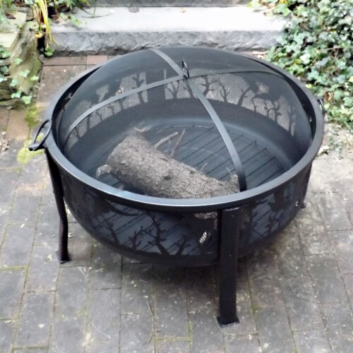 Sunnydaze 30" Fire Pit Steel with Pheasant Hunting Design and Spark Screen Perspective: right