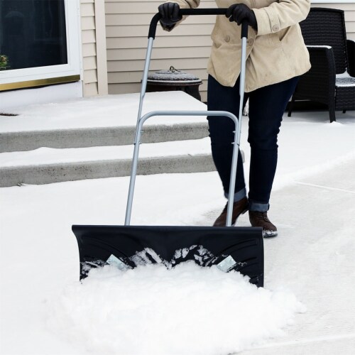 CASL Brands 26 in Aluminum and Polypropylene Adjustable Rolling Snow Pusher Perspective: right