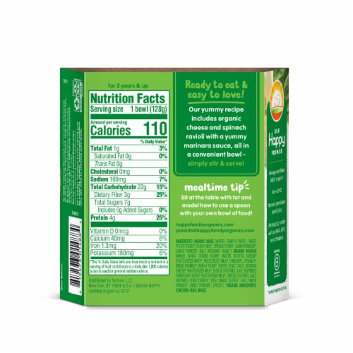 Happy Tot Organic Cheese & Spinach Ravioli with Marinara Sauce Bowl Box Perspective: right