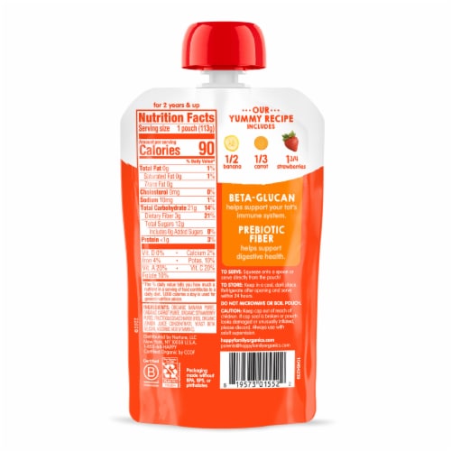 Happy Tot Super Bellies Stage 4 Immune+Digestive Support Bananas Carrots Strawberries Pouch Perspective: right