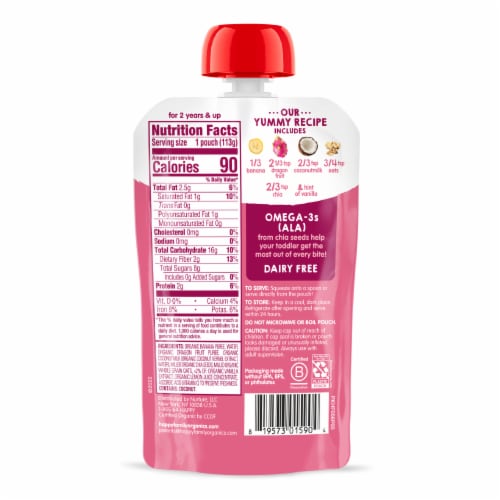 Happy Tot Super Morning Stage 4 Bananas Dragon Fruit Coconut Milk Millet VanillaChia Pouch Perspective: right