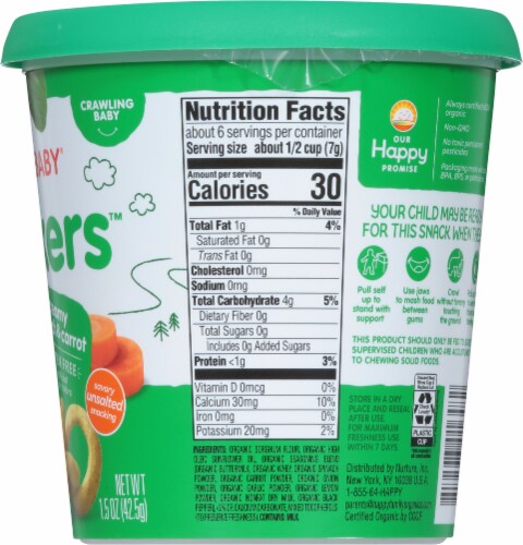 Happy Baby® Organic Snackers™ Gluten Free Creamy Spinach & Carrot Baked Grain Snack Perspective: right