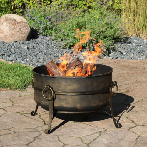 Sunnydaze 24 in Cauldron Steel Fire Pit with Spark Screen, Poker, and Grate Perspective: right