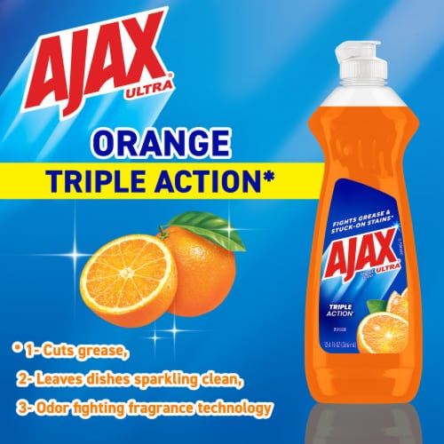 Ajax Ultra Triple Action Liquid Dish Soap Orange Scent Perspective: right