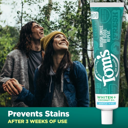Tom’s of Maine Whiten Plus Coconut Oil Fluoride Free Toothpaste with Gentle Mint Flavor Perspective: right