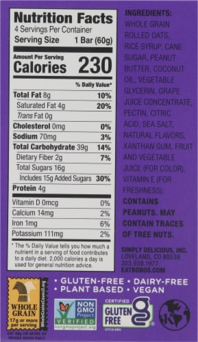 Bobo's® Grape Peanut Butter and Jelly Snack Bars Perspective: right