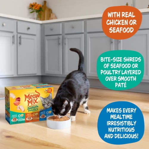 Meow Mix Pate Shreds Wet Cat Food Variety Pack Seafood Poultry Favorites 12 ct 2.75 oz Kroger