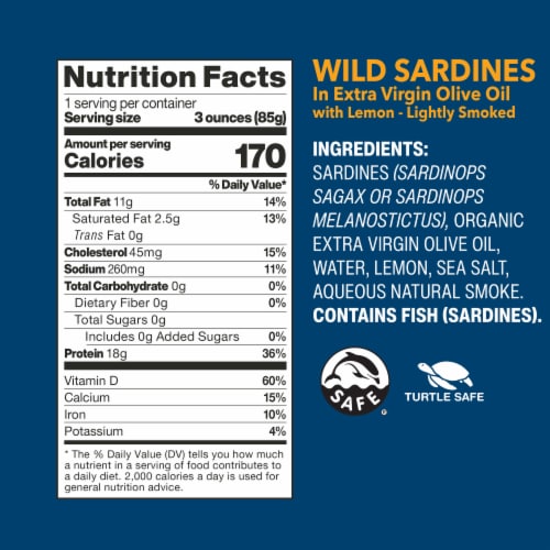 Wild Planet Wild Sardines in Extra Virgin Olive Oil with Lemon Perspective: right