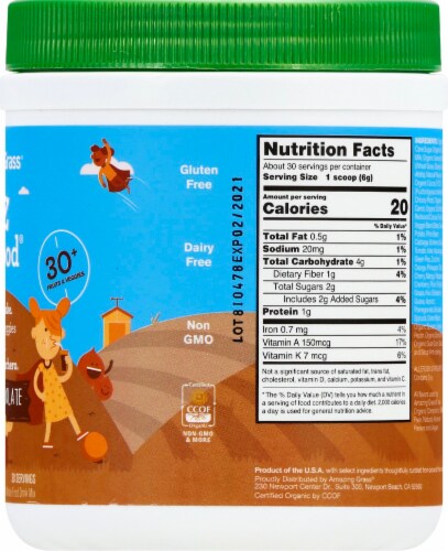 Amazing Grass Kidz Chocolate SuperFood Drink Powder Perspective: right