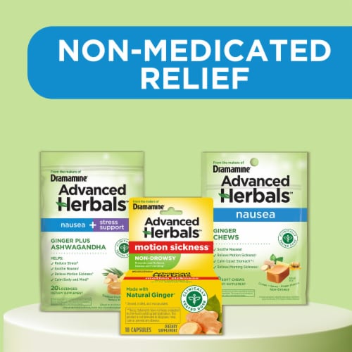 Dramamine Advanced Herbals Ginger Chews Nausea Relief Perspective: right