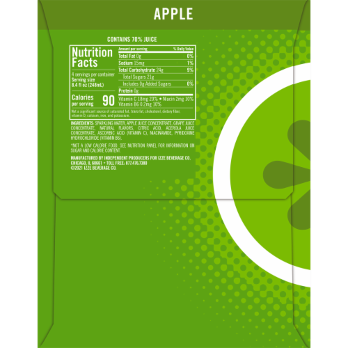 IZZE Sparkling Juice Beverage Apple Flavored Juice Drink Perspective: right