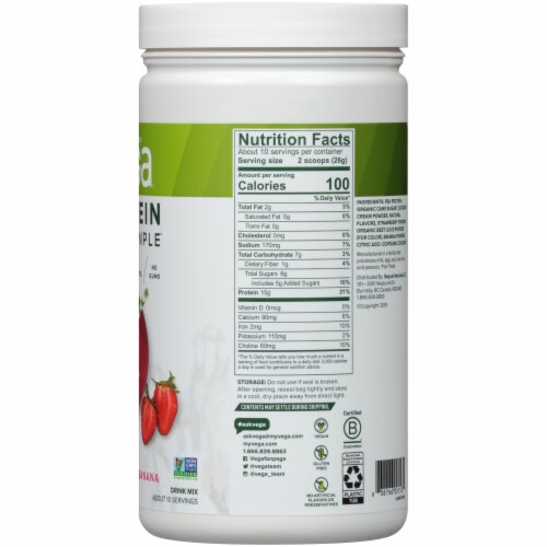Vega Protein Made Simple Strawberry Banana Drink Mix Perspective: right