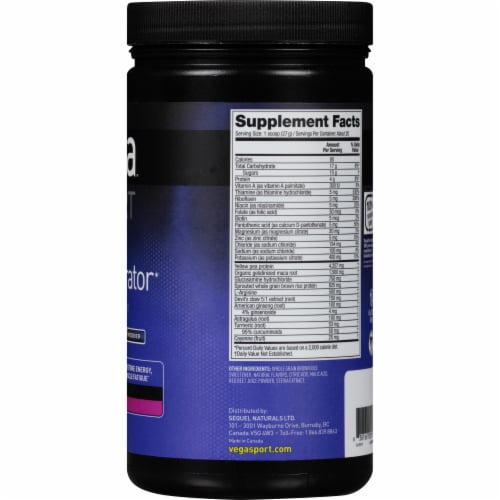 Vega Sport Plant-Based Recovery Accelerator Apple Berry Powder Perspective: right
