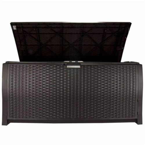 Suncast 99 Gallon Deck Garden Garage Home Wicker Resin Pool Box, Mocha