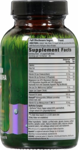Irwin Naturals® Triple Source Magnesium + Ashwagandha Liquid Soft-Gels Perspective: right