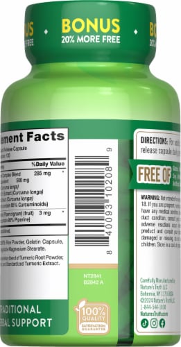 Nature's Truth® Tumeric Curcumin Complex Capsules 500mg Herbal Supplement Perspective: right