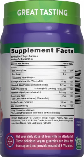 Nature's Truth Delicious Grape Flavor Essential Iron + B-Vitamins, Zinc 60 Gummies Perspective: right