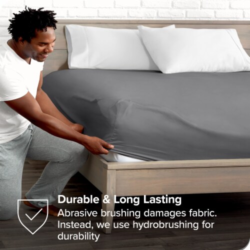 Bare Home Microfiber Dual-Pocket Fitted Sheet - Grey, Twin XL Perspective: right