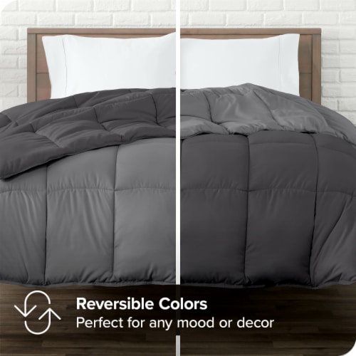 Bare Home Reversible Down Alternative Comforter - Grey/Forged Iron Grey, Full Perspective: right