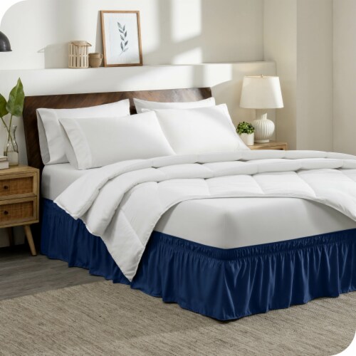 Bare Home Adjustable Wrap Around Ruffled Bed Skirt Dark Blue Twin XL Twin XL Mariano s