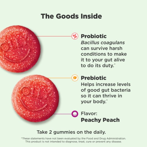 OLLY Probiotic Prebiotic Peach Flavor Gummy Supplement Perspective: right