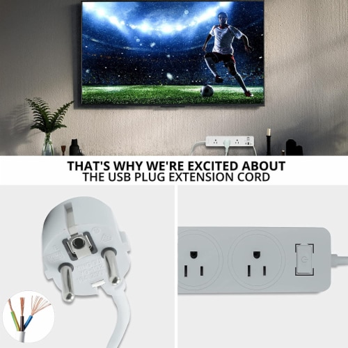 Extension Cord Socket 5.9 ft, Surge Protector Power Strip with 2 USB – 2 PCS Perspective: right