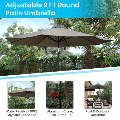 Flash Furniture Teak Patio Table and Chair Set with Umbrella & Base Gray 7 Pieces Perspective: right