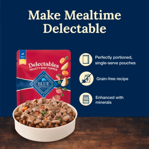 Blue Buffalo Delectables Natural Wet Dog Food Toppers, Hearty Beef Cuts in Gravy, 3-oz Perspective: right