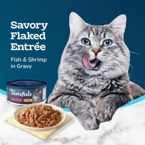 Blue Buffalo Tastefuls Natural Fish and Shrimp Entrée in Gravy Flaked Wet Cat Food Perspective: right