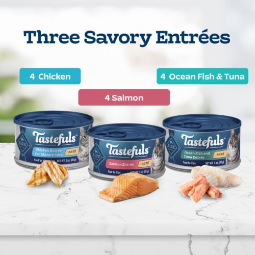 Blue Buffalo Tastefuls Natural Adult Pate Wet Cat Food Variety Pack Salmon Ocean Fish & Tuna Chicken Perspective: right