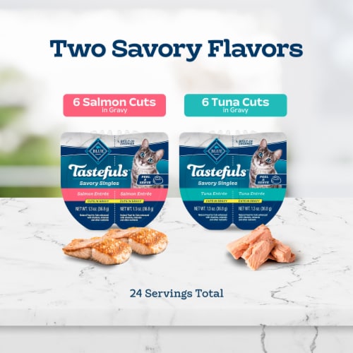 Blue Buffalo Tastefuls Savory Singles Natural Wet Cat Food Cuts in Gravy Salmon & Tuna Perspective: right
