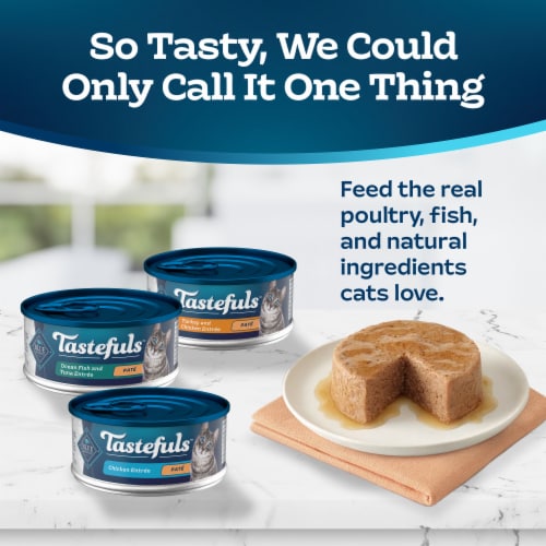 Blue Buffalo Tastefuls Natural Adult Pate Wet Cat Food Variety Pack Turkey Ocean Fish & Tuna Chicken Perspective: right