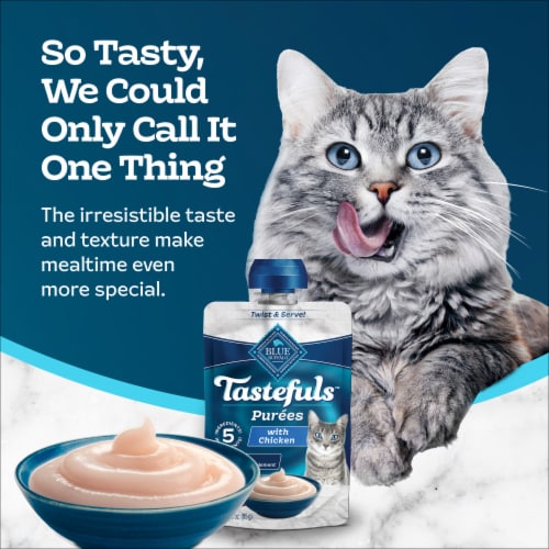 Blue Buffalo Tastefuls Natural Adult Purees Pouch Wet Cat Food Chicken Perspective: right
