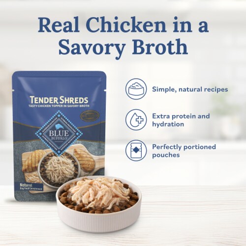 Blue Buffalo Tender Shreds Tasty Chicken Toppers in Savory Broth, Natural Dog Food, 2.5-oz Pouch Perspective: right