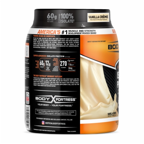 Body Fortress® Super Advanced Isolate Vanilla Protein Powder Perspective: right
