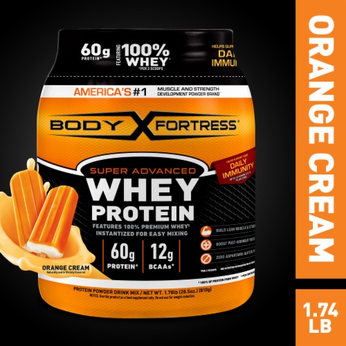 Body Fortress® Super Advanced Whey Orange Cream Protein Powder Perspective: right