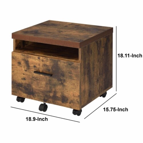 Wooden File Cabinet With Open Compartment And Drawer, Oak Brown And Black- Saltoro Sherpi Perspective: right